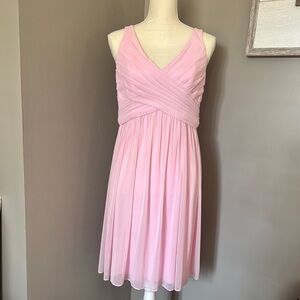 David's Bridal Pink Sleeveless V-Neck Mini Dress
